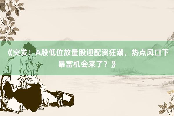 《突发！A股低位放量股迎配资狂潮，热点风口下暴富机会来了？》