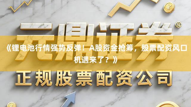 《锂电池行情强势反弹！A股资金抢筹，股票配资风口机遇来了？》